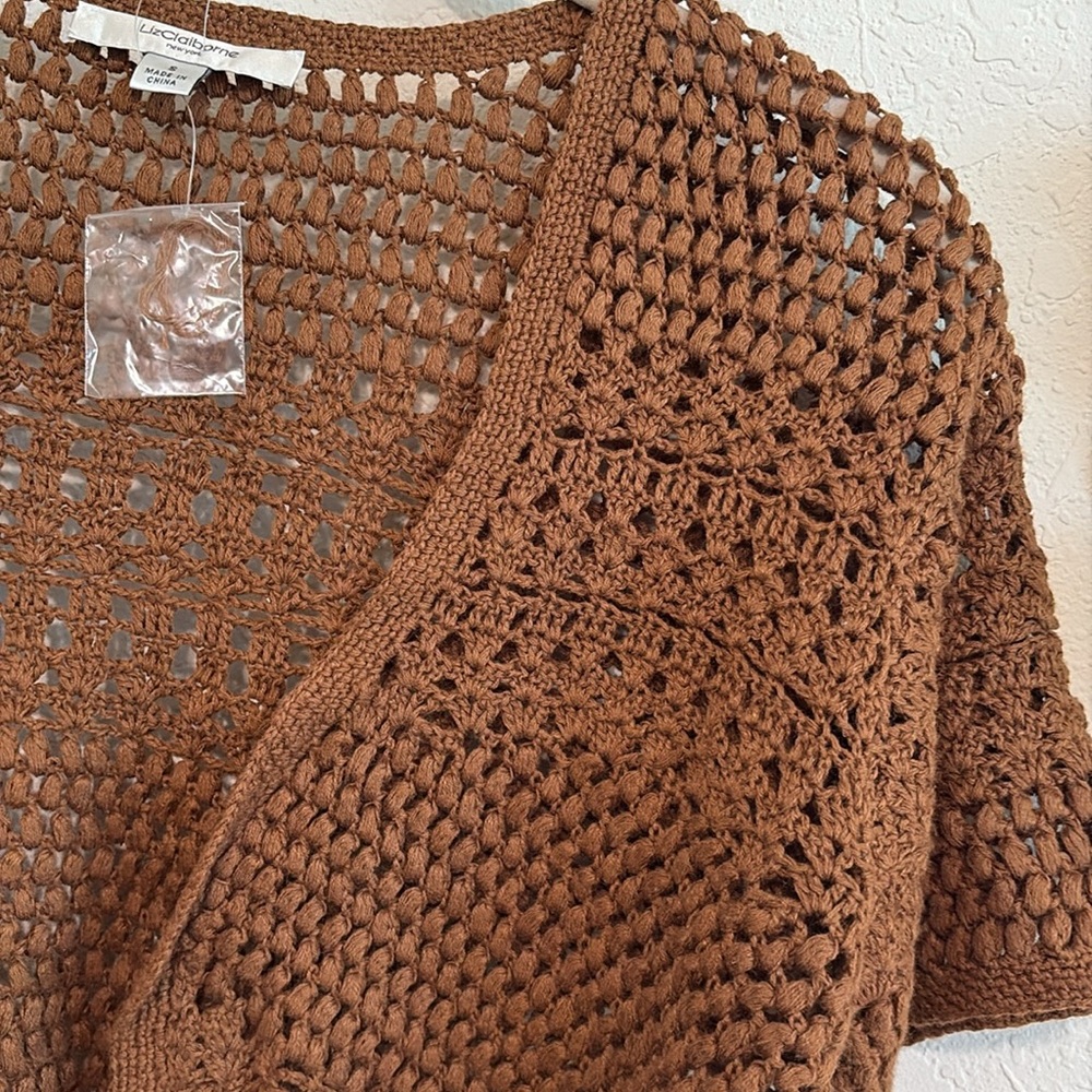 Vintage 90s/Y2K NWT Brown Crochet Cropped Cardigan Top✨ - Picture 3 of 6